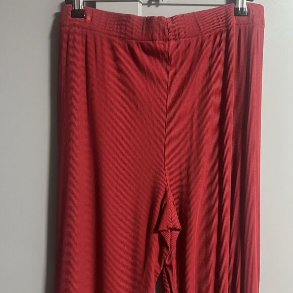 SKIMS Women Ribbed Wide Leg Elastic Waist Pants Red Medium Lounge Cozy - Picture 5 of 8